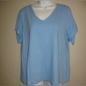 St Johns Bay Shirt Sz XXL Cold Shoulder Blue Short Sleeve Womens 100% Cotton